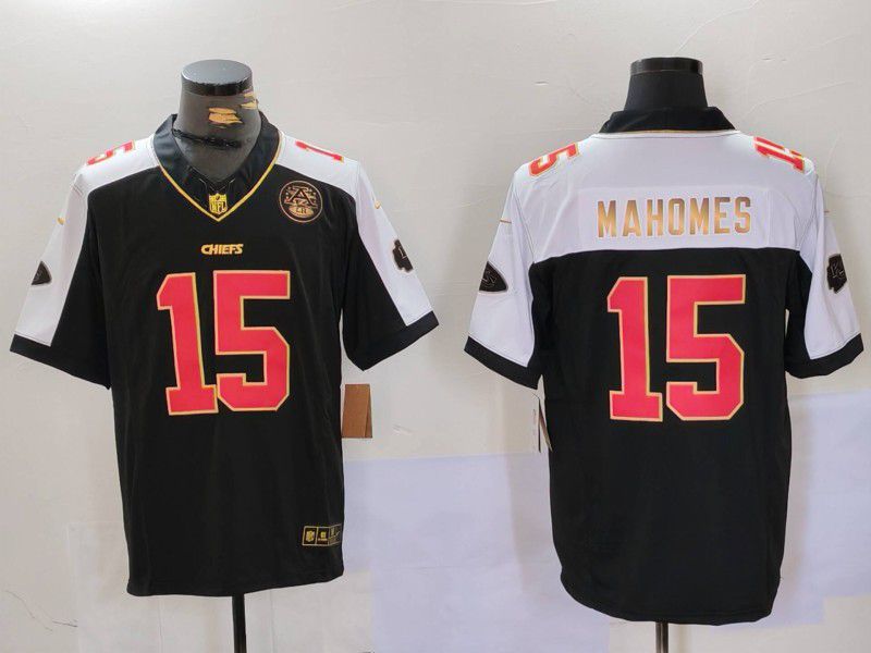 Men Kansas City Chiefs 15 Mahomes Black Thanksgiving three generations 2024 Nike Vapor Limited NFL Jersey style 1